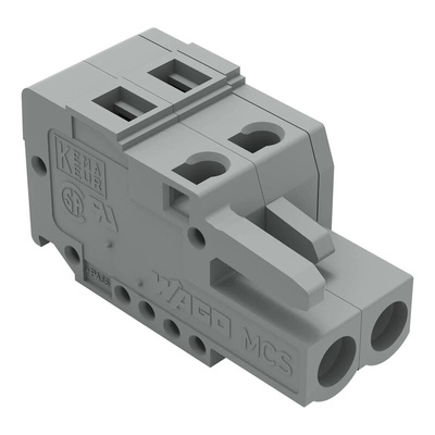 Wago 231 Series PCB Terminal, 2-Contact, 5mm Pitch, Cable Mount, 1-Row, Cage Clamp Termination