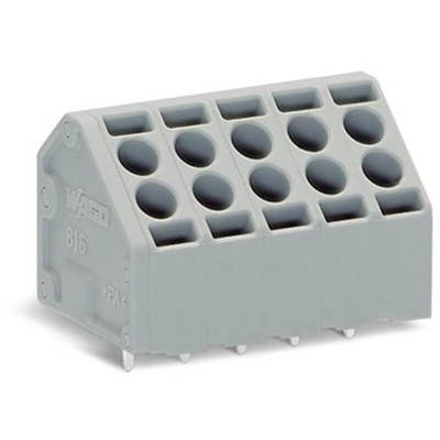 Wago 816 Series PCB Terminal Block, 5-Contact, 5mm Pitch, PCB Mount, 2-Row, Push-In Cage Clamp Termination