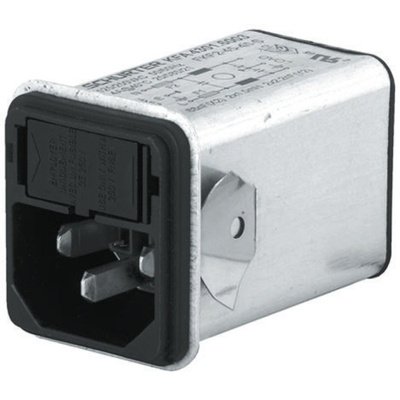 Male C14 IEC Filter Snap-In,Solder,Rated At 1A,250 V ac
