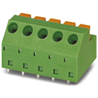 Phoenix Contact MFKDSP/ 6-5.08 Series PCB Terminal Block, 6-Contact, 5.08mm Pitch, Through Hole Mount, 1-Row, Spring