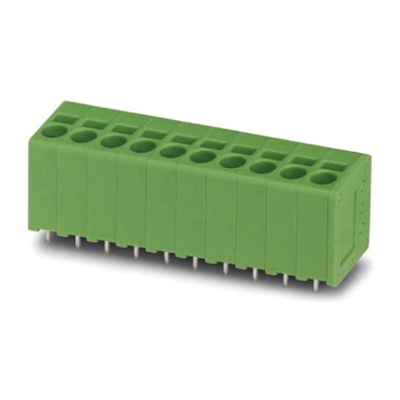 Phoenix Contact SPT 2.5/10-V-5.0-EX Series PCB Terminal Block, 10-Contact, 5mm Pitch, Through Hole Mount, Spring Cage