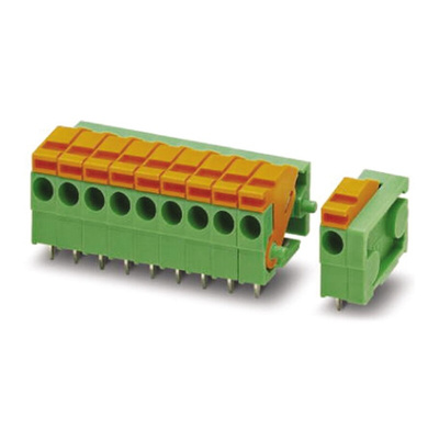 Phoenix Contact FFKDSA1/H-3.81-10 Series PCB Terminal Block, 10-Contact, 3.81mm Pitch, Through Hole Mount, Spring Cage