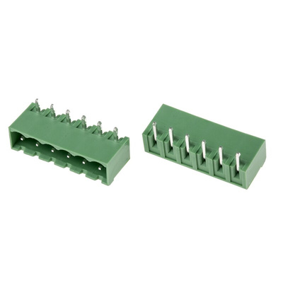 RS PRO 5.0mm Pitch 6 Way Right Angle Pluggable Terminal Block, Header, Through Hole, Solder Termination