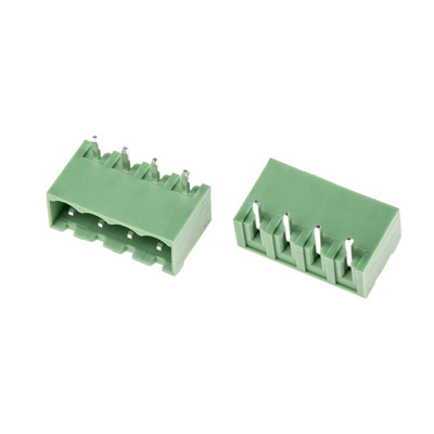 RS PRO 5.0mm Pitch 4 Way Right Angle Pluggable Terminal Block, Header, Through Hole, Solder Termination