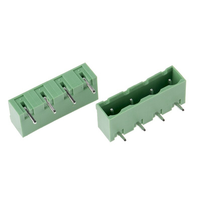 RS PRO 7.62mm Pitch 4 Way Right Angle Pluggable Terminal Block, Header, Through Hole, Solder Termination
