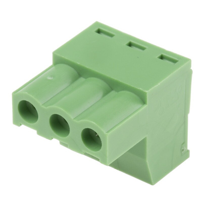 RS PRO 5mm Pitch 3 Way Right Angle Pluggable Terminal Block, Plug, Through Hole, Screw Termination