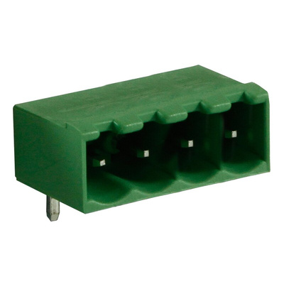RS PRO 5.0mm Pitch 4 Way Right Angle Pluggable Terminal Block, Header, Through Hole, Solder Termination