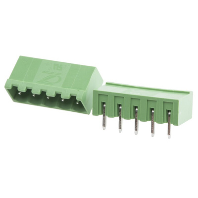 RS PRO 5.0mm Pitch 5 Way Right Angle Pluggable Terminal Block, Header, Through Hole, Solder Termination