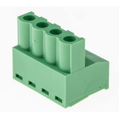 RS PRO 5.08mm Pitch 4 Way Right Angle Pluggable Terminal Block, Plug, Through Hole, Screw Termination