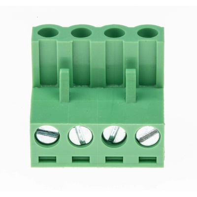 RS PRO 5.08mm Pitch 4 Way Right Angle Pluggable Terminal Block, Plug, Through Hole, Screw Termination