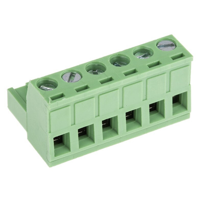 RS PRO 5.08mm Pitch 6 Way Right Angle Pluggable Terminal Block, Plug, Through Hole, Screw Termination