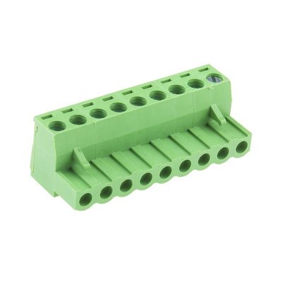 RS PRO 5.08mm Pitch 9 Way Right Angle Pluggable Terminal Block, Plug, Through Hole, Screw Termination
