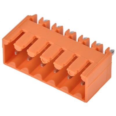 Weidmuller 3.5mm Pitch 6 Way Pluggable Terminal Block, Header, Through Hole, Solder Termination