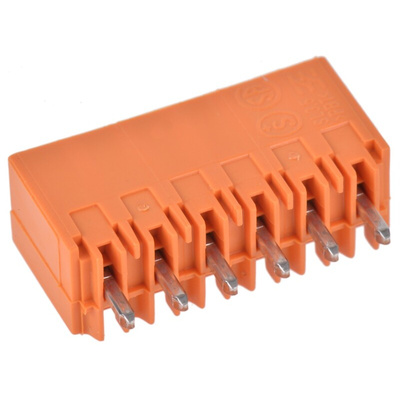 Weidmuller 3.5mm Pitch 6 Way Pluggable Terminal Block, Header, Through Hole, Solder Termination