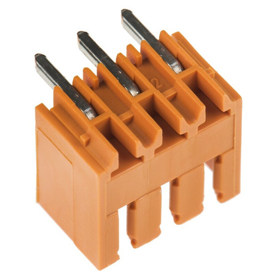 Weidmuller 3.5mm Pitch 3 Way Right Angle Pluggable Terminal Block, Header, Through Hole, Solder Termination