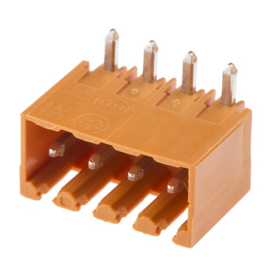 Weidmuller 3.5mm Pitch 4 Way Right Angle Pluggable Terminal Block, Header, Through Hole, Solder Termination