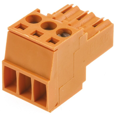 Weidmuller 3.5mm Pitch 3 Way Pluggable Terminal Block, Plug, Cable Mount, Screw Down Termination