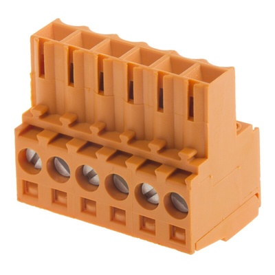 Weidmuller 3.5mm Pitch 6 Way Pluggable Terminal Block, Plug, Cable Mount, Screw Down Termination