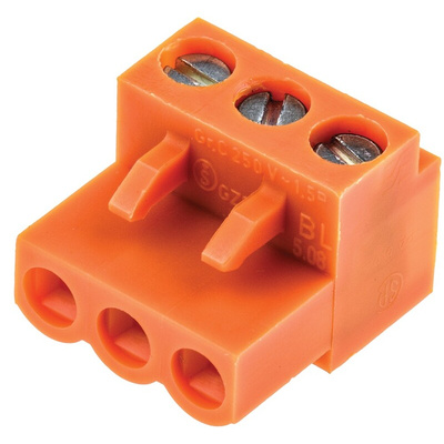 Weidmuller 5.08mm Pitch 3 Way Pluggable Terminal Block, Plug, Cable Mount, Screw Down Termination