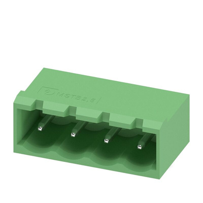 Phoenix Contact 5.08mm Pitch 4 Way Right Angle Pluggable Terminal Block, Header, Wave Soldering, Solder Termination