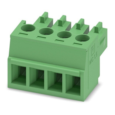 Phoenix Contact 3.81mm Pitch 4 Way Pluggable Terminal Block, Plug, Cable Mount, Screw Termination