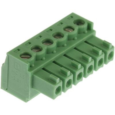 Phoenix Contact 3.81mm Pitch 6 Way Pluggable Terminal Block, Plug, Cable Mount, Screw Termination