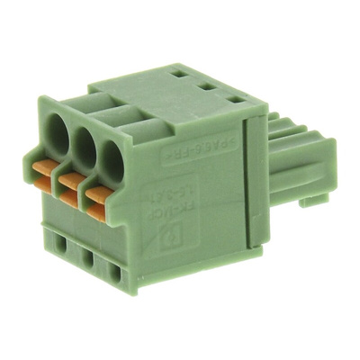 Phoenix Contact 3.81mm Pitch 3 Way Pluggable Terminal Block, Plug, Cable Mount, Spring Cage Termination