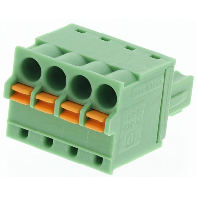Phoenix Contact 3.81mm Pitch 4 Way Pluggable Terminal Block, Plug, Cable Mount, Spring Cage Termination