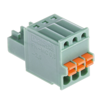 Phoenix Contact 2.5mm Pitch 3 Way Pluggable Terminal Block, Plug, Cable Mount, Spring Cage Termination