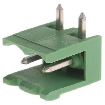 TE Connectivity 5.08mm Pitch 2 Way Right Angle Pluggable Terminal Block, Header, Through Hole, Solder Termination