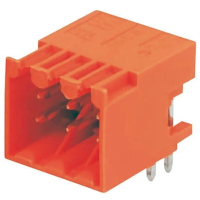 Weidmuller 3.5mm Pitch 6 Way Right Angle Pluggable Terminal Block, Header, Through Hole, Solder Termination