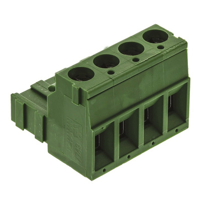 TE Connectivity 5.08mm Pitch 4 Way Right Angle Pluggable Terminal Block, Plug, Cable Mount, Screw Termination