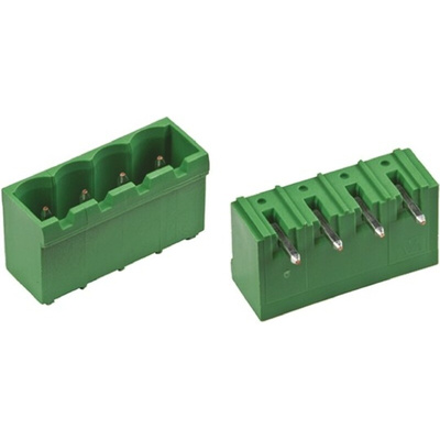 TE Connectivity 5.08mm Pitch 4 Way Right Angle Pluggable Terminal Block, Header, Through Hole, Solder Termination