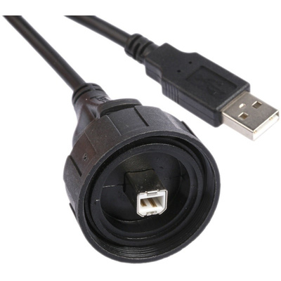Bulgin Male USB B to Male USB A USB Cable, 2m, USB 2.0