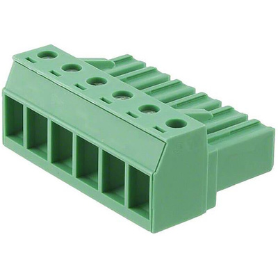Phoenix Contact 7.62mm Pitch 6 Way Pluggable Terminal Block, Plug, Cable Mount, Screw Down Termination