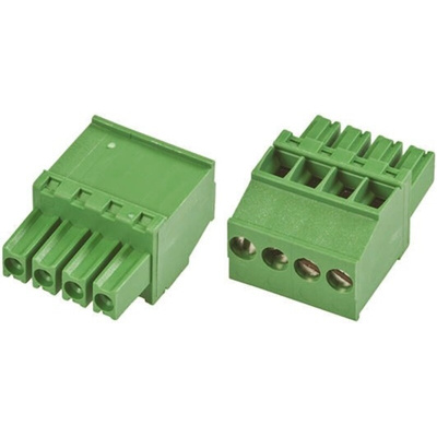 TE Connectivity 3.5mm Pitch 4 Way Pluggable Terminal Block, Plug, Cable Mount, Screw Down Termination