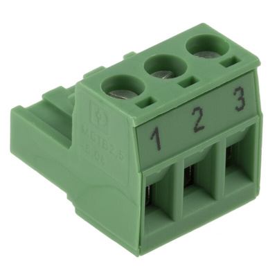 Phoenix Contact 5.08mm Pitch 3 Way Pluggable Terminal Block, Plug, Plug-In, Screw Termination