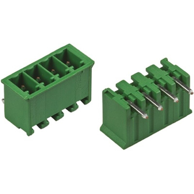 TE Connectivity 3.5mm Pitch 4 Way Pluggable Terminal Block, Header, Through Hole, Solder Termination