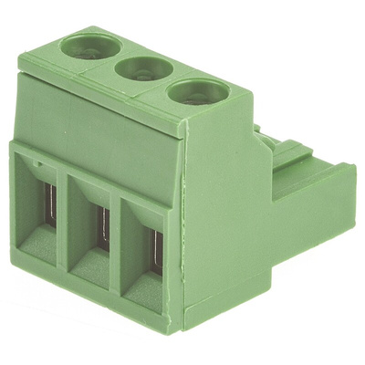 TE Connectivity 5mm Pitch 3 Way Right Angle Pluggable Terminal Block, Plug, Cable Mount, Screw Termination