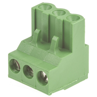 TE Connectivity 5mm Pitch 3 Way Right Angle Pluggable Terminal Block, Plug, Cable Mount, Screw Termination