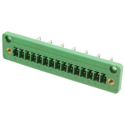 Phoenix Contact 3.81mm Pitch 15 Way Pluggable Terminal Block, Feed Through Header, Panel Mount, Solder/Slip on