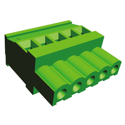 TE Connectivity 5mm Pitch 5 Way Pluggable Terminal Block, Plug, Panel Mount, Solder Termination