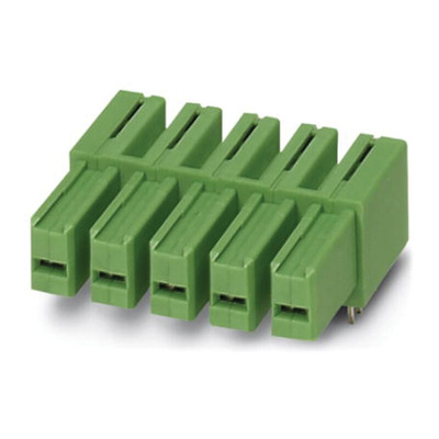 Phoenix Contact 7.62mm Pitch 5 Way Right Angle Pluggable Terminal Block, Inverted Header, Through Hole, Solder