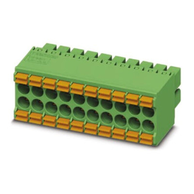 Phoenix Contact 3.5mm Pitch 18 Way Pluggable Terminal Block, Plug, Cable Mount, Spring Cage Termination