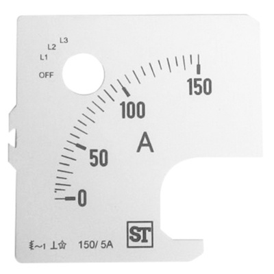 Sifam Tinsley Analogue Ammeter Scale, 150A, for use with 72 x 72 Analogue Panel Ammeter