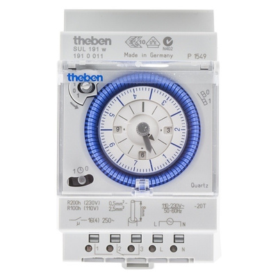 1 Channel Analogue DIN Rail Time Switch Measures Hours, 110 → 230 V ac