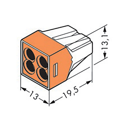 Wago 773 PUSH WIRE Series Junction Box Connector, 4-Way, 24A, 18 → 12 AWG, 16 → 12 AWG Wire, Push In