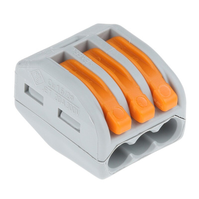 Wago 222 Series Lever Connector, 3-Way, 32A, 28 → 12 AWG Wire, Cage Clamp Termination