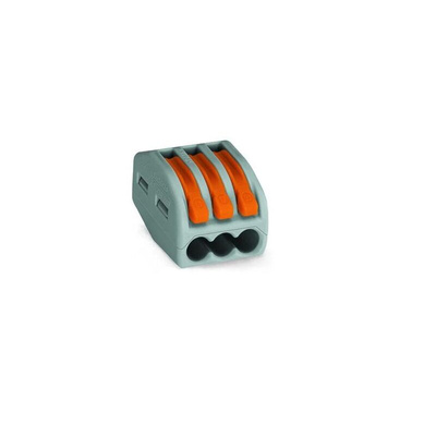 Wago 222 Series Lever Connector, 3-Way, 32A, 28 → 12 AWG Wire, Cage Clamp Termination