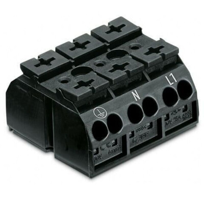 Wago 862 Series Terminal Strip, 3-Way, 32A, 20 → 12 AWG, Wire, Push-In Cage Clamp Termination